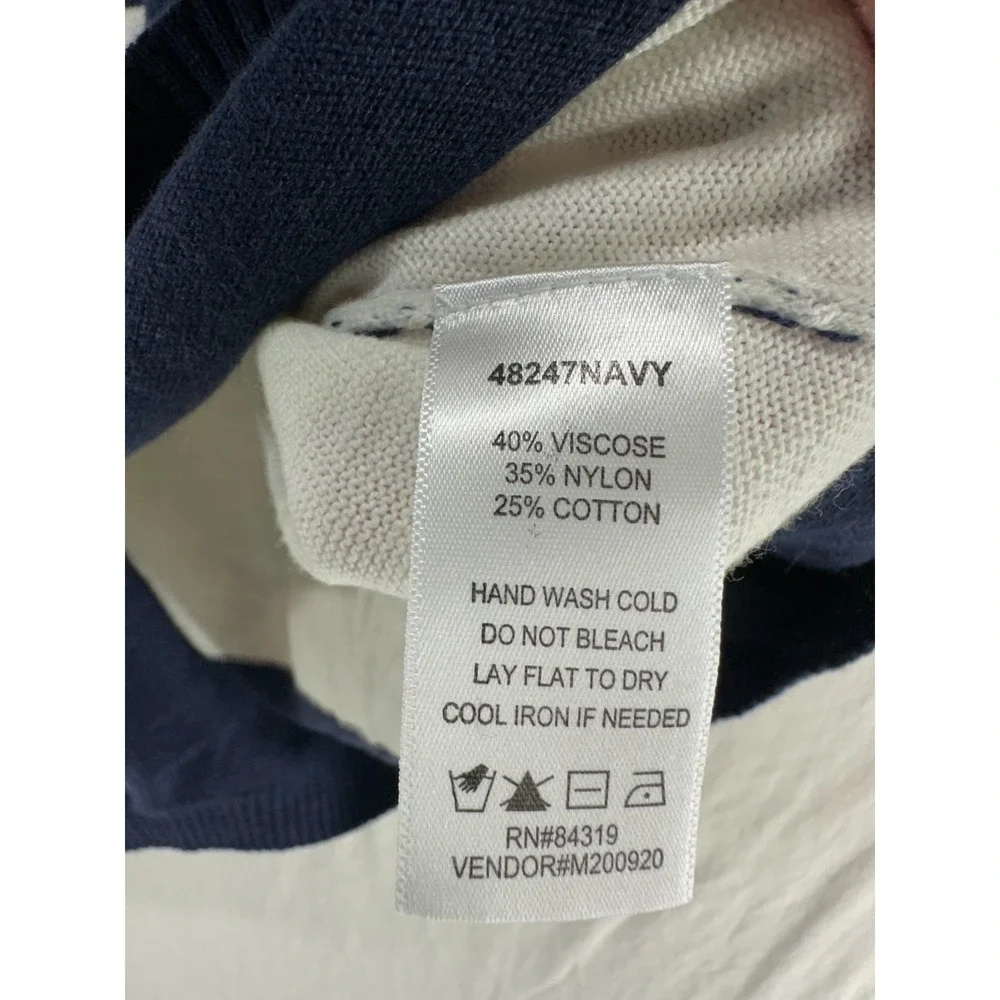 G.W. Sailboat Striped Sweater Navy White Nautical Knit Top Large